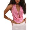 image:imageMakeMeChic Womens Sequin Sparkly Draped Halter Tops Open Back Sleeveless Y2k Party Tank ShirtsPink