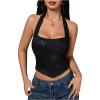 image:imageMakeMeChic Womens Sequin Sparkly Halter Crop Tops Backless Party Tank ClubwearBlack