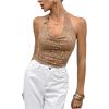 image:imageMakeMeChic Womens Sequin Sparkly Halter Crop Tops Draped Ring Backless Party Night Out TopCoffee Brown