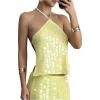 image:imageMakeMeChic Womens Sequin Sparkly Halter Crop Tops Tie Backless Fitted Tank ClubwearYellow