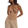 image:imageMakeMeChic Womens Sequin Sparkly Halter Tops Lace Up Backless Fitted Going Out Tank TopPink