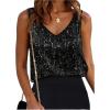 image:imageMakeMeChic Womens Sequin Tank Top Sparkly Sleeveless V Neck Rave Party Tops ClubwearBlack