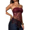 image:imageMakeMeChic Womens Sequin Tube Top Fringe Y2K Tassel Mesh Sheer Rave Sparkly Party TopsRed