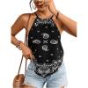 image:imageMakeMeChic Womens Sexy Paisley Print Bandana Halter Top Y2K Boho Backless Boho Going Out Floral Tops Vacation OutfitsBlack and White