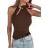 image:imageMakeMeChic Womens Sleeveless Halter Tops Mock Neck Metal Buckle Cheongsam TopsCoffee Brown
