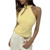 image:imageMakeMeChic Womens Sleeveless Halter Tops Mock Neck Metal Buckle Cheongsam TopsYellow