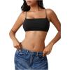 image:imageMakeMeChic Womens Square Neck Sports Bra Spaghetti Strap Wireless Square Back Workout Bra Crop TopsBlack