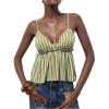 image:imageMakeMeChic Womens Striped Camisole V Neck Tie Side Ruffle Sleeveless Summer Crop TopsGreen
