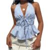 image:imageMakeMeChic Womens Striped Halter Tops Bow Tie Front Backless Ruffle Summer TankBlue and White