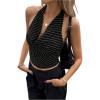 image:imageMakeMeChic Womens Striped Halter Tops Tie Backless Open Back Draped Front Crop Tank TopBlack