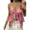 image:imageMakeMeChic Womens Summer Beach Floral Print Halter Top Ruffle Asymmetrical Hem Tie Back Crop TopsPink
