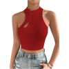 image:imageMakeMeChic Womens Summer Cheongsam Tops Mock Neck Halter Buckle Sleeveless Fitted Tank Crop TopsRed