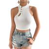 image:imageMakeMeChic Womens Summer Cheongsam Tops Mock Neck Halter Buckle Sleeveless Fitted Tank Crop TopsWhite