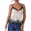 image:imageMakeMeChic Womens Summer Lace Satin Cami Tops Sexy Elegant Spaghetti Strap Sleeveless Crop TopsApricot