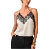image:imageMakeMeChic Womens Summer Lace Satin Cami Tops Sexy Elegant Spaghetti Strap Sleeveless Crop TopsBlack and White