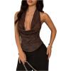image:imageMakeMeChic Womens Summer Y2K Going Out Tops Sequin Draped Halter Sleeveless Clubwear TopBrown
