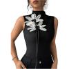 image:imageMakeMeChic Womens Turtle Neck Black Tank Tops Summer 3D Floral Sleeveless Tops Knitted ShirtBlack