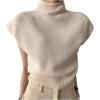 image:imageMakeMeChic Womens Turtleneck Sweater Vest Mock Neck Cap Sleeve Summer Knit Tops Pullover SweatersApricot