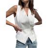 image:imageMakeMeChic Womens Wrap Blouse Vest Sleeveless Blazer Tie V Neck Belted Elegant Office Shirt TopsWhite