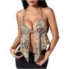 image:imageMakeMeChic Womens Y2K Leopard Print Backless Top Spaghetti Strap Cami Crop Top Halter TopsMulticolor