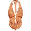 image:imageMakeMeChic Womens Y2K Summer Party Glitter Sequin Floral Halter Top Draped Tie Back Crop TopsOrange