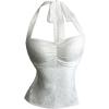 image:imageMakeMeChic Womens Y2k Lace Sheer Halter Crop Tops Sleeveless Going Out Tank TopWhite Lace