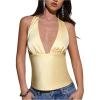 image:imageMakeMeChic Womens Y2k Party Satin Halter Top Tie Open Back Low Cut Fitted TopsLight Yellow
