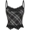 image:imageMakeMeChic Womens Y2k Plaid Lace Cami Crop Tops Spaghetti Strap Sleeveless Fitted TopsBlack