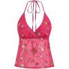 image:imageMakeMeChic Womens Y2k Sequin Halter Crop Tops Chiffon Wrap V Neck Tie Open Back Summer TopHot Pink