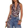 image:imageMakeMeChic Womens Zebra Printed Open Back Halter Tops Draped Knot Side Sleeveless TankBrown