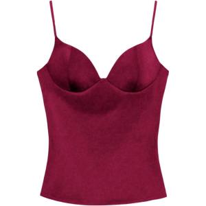 image:imageMAKEMECHIC Womens Summer Satin Cami Top Spaghetti Strap Sleeveless Fitted Going Out TopsBurgundy