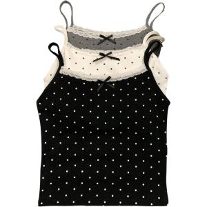 image:imageMakeMeChic Womens 3 Pack Polka Dots Crop Tank Tops Lace Trim Sleeveless Bow Knot Y2K CamisolesMulticolor