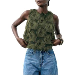 image:imageMakeMeChic Womens Boho Fringe Sleeveless Tops Crewneck Going Out Tank Top