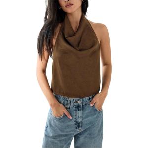 image:imageMakeMeChic Womens Cowl Neck Halter Top Sleeveless Open Back Summer Going Out Crop TopsMocha Brown