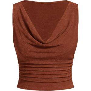 image:imageMakeMeChic Womens Cowl Neck Tank Tops Draped Ruched Sleeveless Fitted Going Out ShirtRust Brown