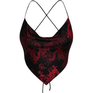image:imageMakeMeChic Womens Dragon Graphic Bandana Top Halter Crop Criss Cross Boho Scarf Tank TopMulticolor