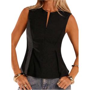 image:imageMakeMeChic Womens Dressy Ruffle Tops Going Out Tank Tops Sleeveless Work Shirt BlouseBlack