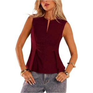image:imageMakeMeChic Womens Dressy Ruffle Tops Going Out Tank Tops Sleeveless Work Shirt BlouseBurgundy