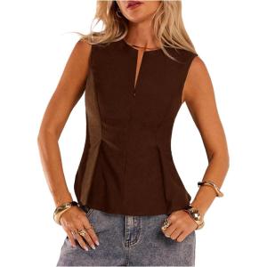 image:imageMakeMeChic Womens Dressy Ruffle Tops Going Out Tank Tops Sleeveless Work Shirt BlouseChocolate Brown