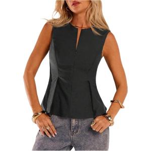image:imageMakeMeChic Womens Dressy Ruffle Tops Going Out Tank Tops Sleeveless Work Shirt BlouseGrey