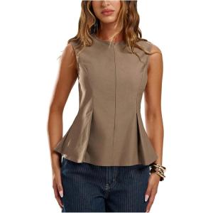 image:imageMakeMeChic Womens Dressy Ruffle Tops Going Out Tank Tops Sleeveless Work Shirt BlouseKhaki
