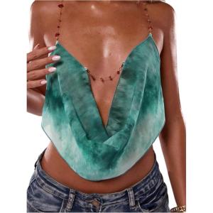 image:imageMakeMeChic Womens Floral Draped Front Cami Criss Cross Open Back Y2k Tank Crop TopsGreen