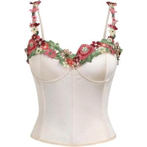 image:imageMakeMeChic Womens Floral Embroidery Camisole Spaghetti Strap Summer Boho Shirt Crop TopsApricot