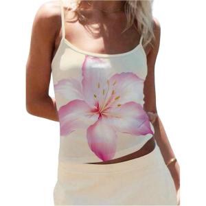 image:imageMakeMeChic Womens Floral Print Spaghetti Strap Sleeveless Summer Camisole Crop TopWhite