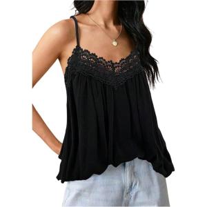 image:imageMakeMeChic Womens Flowy Lace Tops Summer Camisole Vacation Ruffle Backless TopBlack