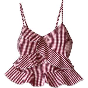 image:imageMakeMeChic Womens Gingham Cami Tops Spaghetti Strap Ruffle Cute Summer Crop Y2K TopRed