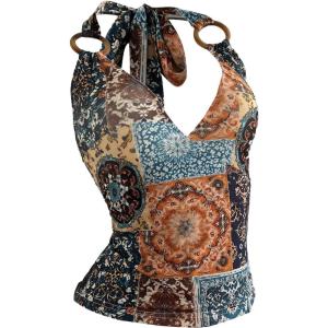 image:imageMakeMeChic Womens Halter Top Ring Linked Tie Backless Boho Bandana TopsMulticolor
