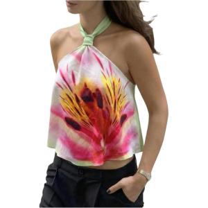 image:imageMakeMeChic Womens Halter Tops White Going Out Backless Cute Summer Criss Cross Classy Night Out TopsMulticolor