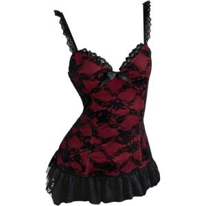 image:imageMakeMeChic Womens Lace Camisole Tops Ruffle Sleeveless Fitted Y2k Party Club Tank TopRed