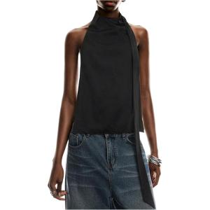 image:imageMakeMeChic Womens Open Back Halter Tops Sleeveless Y2K Party Tank Tops with ScarfBlack